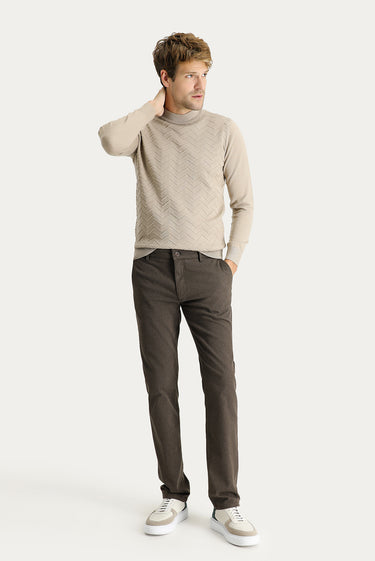 Koyu Yeşil Slim Fit Dar Kesim Desenli Likralı Kanvas / Chino Pantolon