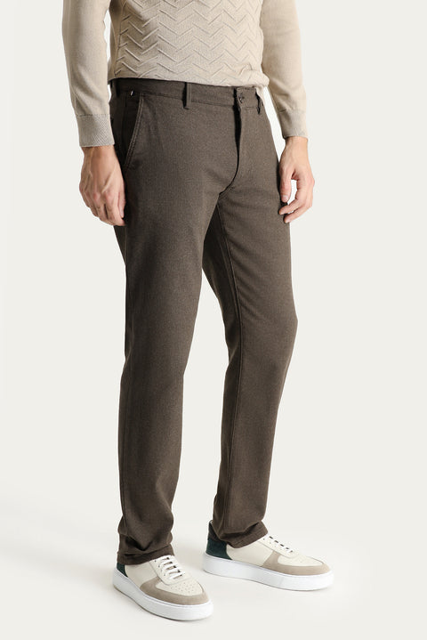 Dark Green Slim Fit Patterned Stretch Canvas / Chino Trousers