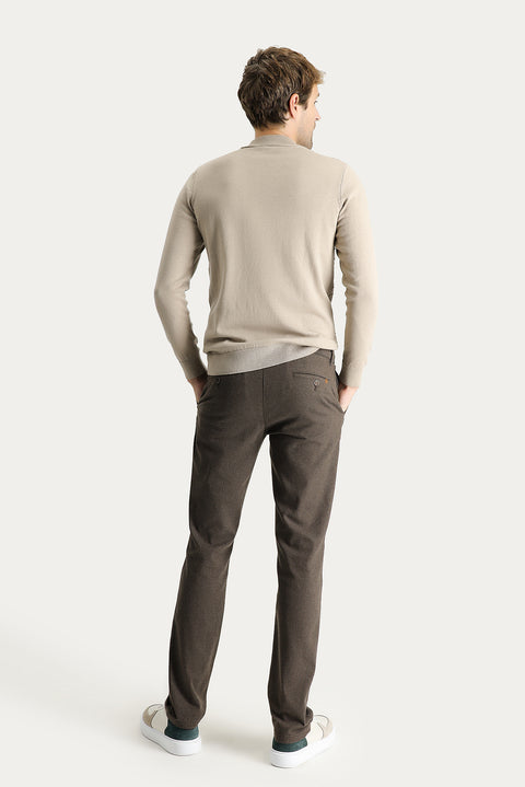 Dark Green Slim Fit Patterned Stretch Canvas / Chino Trousers