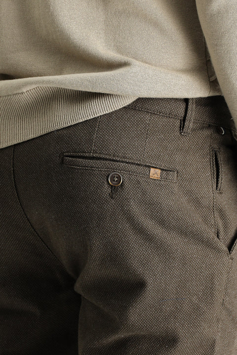 Dark Green Slim Fit Patterned Stretch Canvas / Chino Trousers