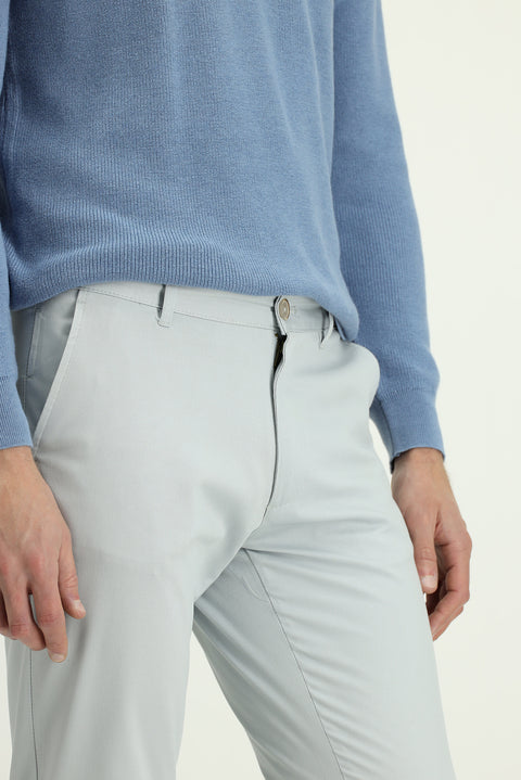 Gümüş Regular Fit Standart Kesim Likralı Kanvas / Chino Pantolon