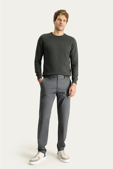 Orta Füme Slim Fit Dar Kesim Likralı Kanvas / Chino Pantolon
