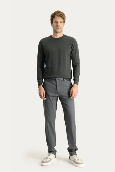 Orta Füme 7 Drop Slim Fit Dar Kesim Likralı Kanvas / Chino Pantolon