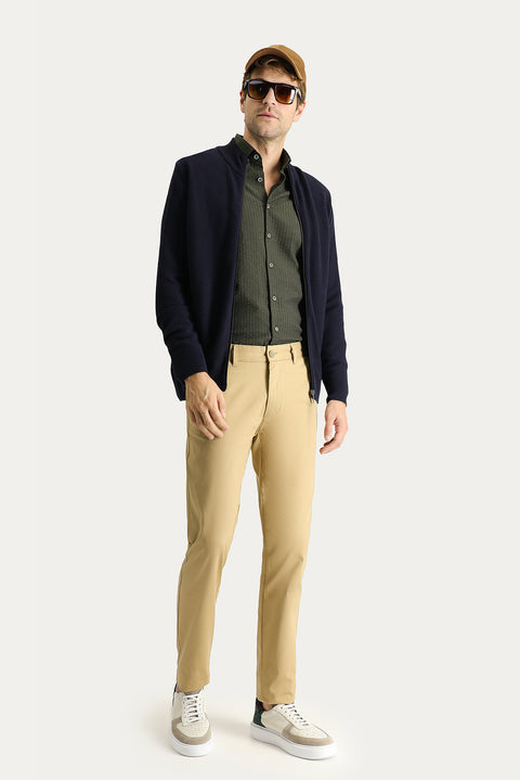 Orta Bej Regular Fit Standart Kesim Likralı Kanvas / Chino Pantolon