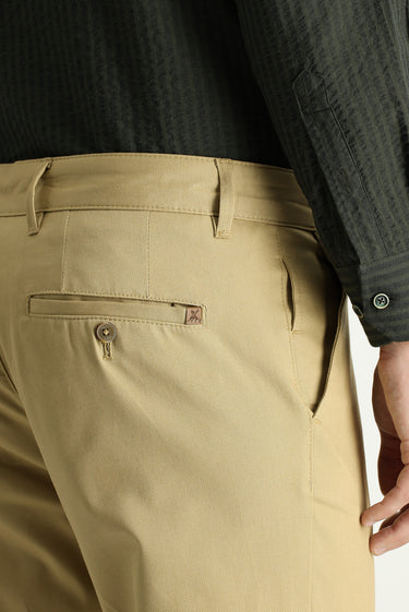 Orta Bej Slim Fit Dar Kesim Likralı Kanvas / Chino Pantolon