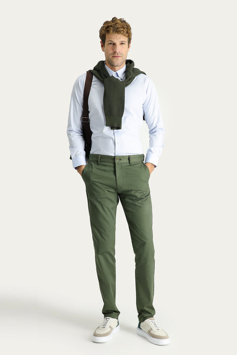Orman Yeşili Regular Fit Standart Kesim Likralı Kanvas / Chino Pantolon