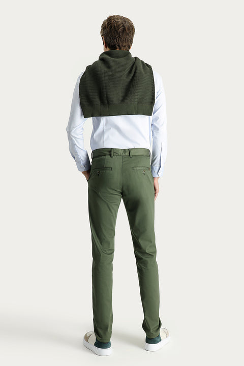Orman Yeşili Regular Fit Standart Kesim Likralı Kanvas / Chino Pantolon