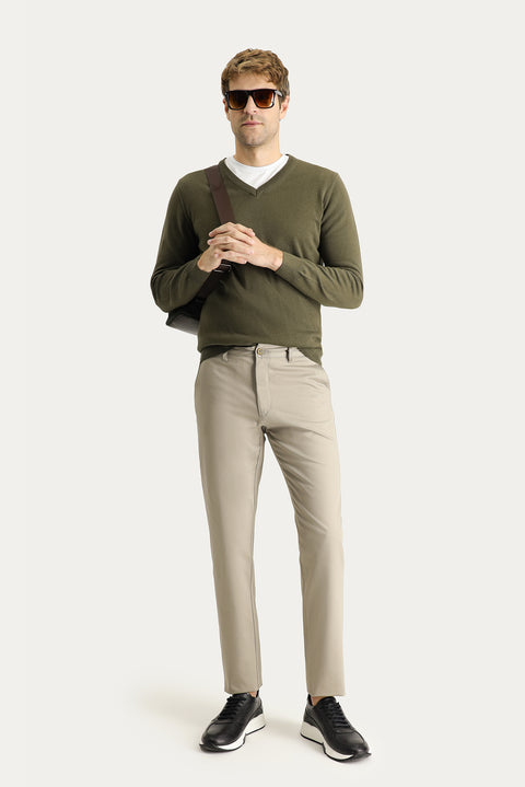 Açık Vizon Regular Fit Standart Kesim Likralı Kanvas / Chino Pantolon