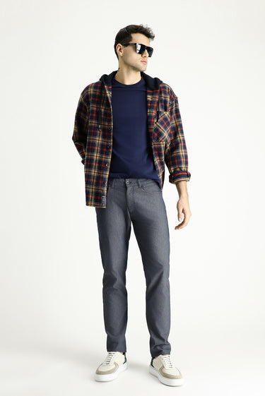 Orta Lacivert Regular Fit Desenli Likralı Kanvas / Chino Pantolon