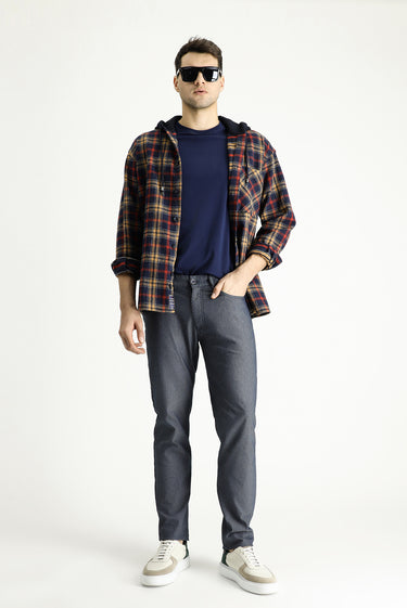 Orta Lacivert Regular Fit Desenli Likralı Kanvas / Chino Pantolon