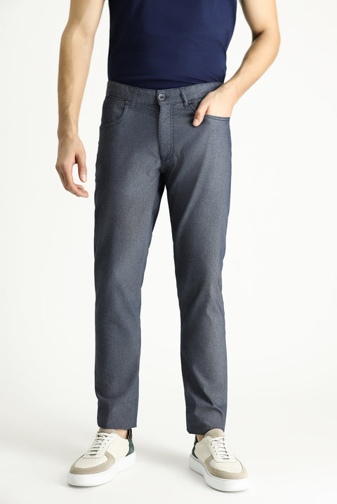 Orta Lacivert 6 Drop Regular Fit Standart Kesim Desenli Likralı Kanvas / Chino Pantolon