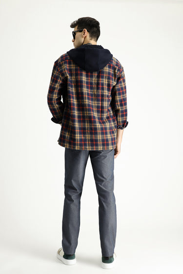 Orta Lacivert Regular Fit Desenli Likralı Kanvas / Chino Pantolon
