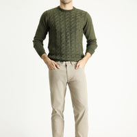 Orta Bej Regular Fit Desenli Likralı Kanvas / Chino Pantolon