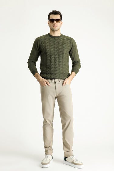 Orta Bej Regular Fit Desenli Likralı Kanvas / Chino Pantolon