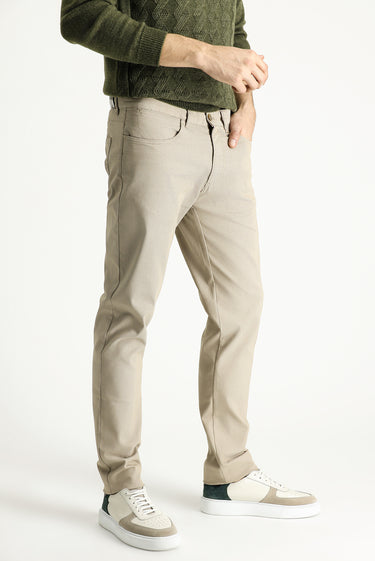 Orta Bej Regular Fit Desenli Likralı Kanvas / Chino Pantolon