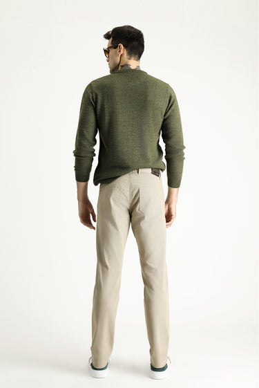 Orta Bej Regular Fit Desenli Likralı Kanvas / Chino Pantolon