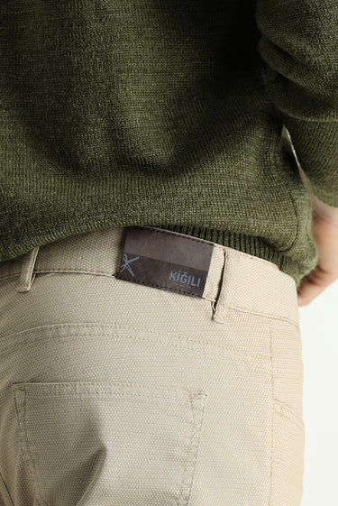 Orta Bej Regular Fit Desenli Likralı Kanvas / Chino Pantolon