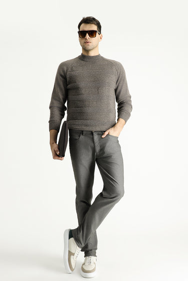 Orta Haki Regular Fit Desenli Likralı Kanvas / Chino Pantolon