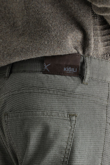 Orta Haki Regular Fit Desenli Likralı Kanvas / Chino Pantolon