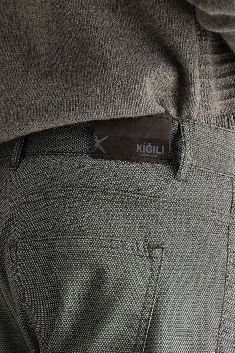Orta Haki Regular Fit Standart Kesim Desenli Likralı Kanvas / Chino Pantolon