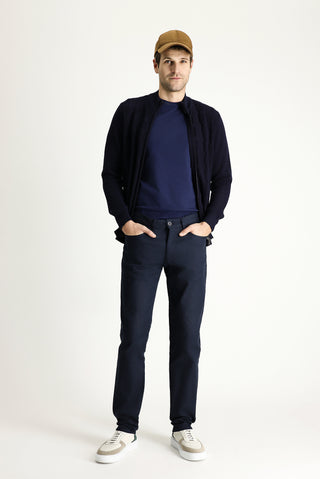  Orta Lacivert 7 Drop Slim Fit Dar Kesim Desenli Likralı Kanvas / Chino Pantolon