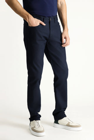  Orta Lacivert 7 Drop Slim Fit Dar Kesim Desenli Likralı Kanvas / Chino Pantolon