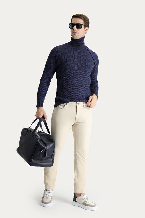 Açık Bej Regular Fit Standart Kesim Desenli Likralı Kanvas / Chino Pantolon