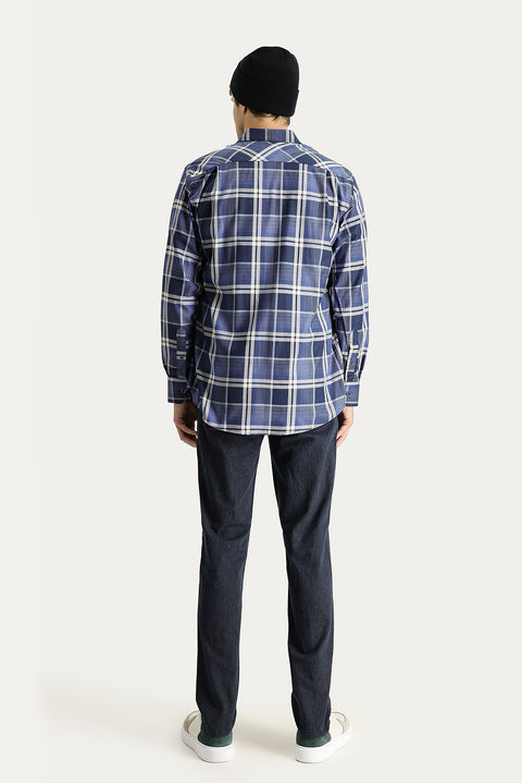 Koyu Lacivert 7 Drop Slim Fit Dar Kesim Çizgili Likralı Kanvas / Chino Pantolon