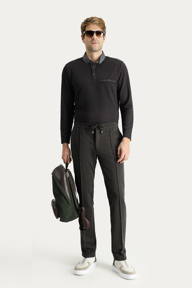  Acı Kahve Slim Fit Dar Kesim Beli Lastikli İpli Likralı Örme Pantolon