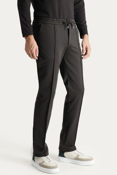  Acı Kahve Slim Fit Dar Kesim Beli Lastikli İpli Likralı Örme Pantolon