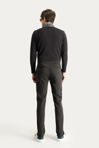  Acı Kahve Slim Fit Dar Kesim Beli Lastikli İpli Likralı Örme Pantolon