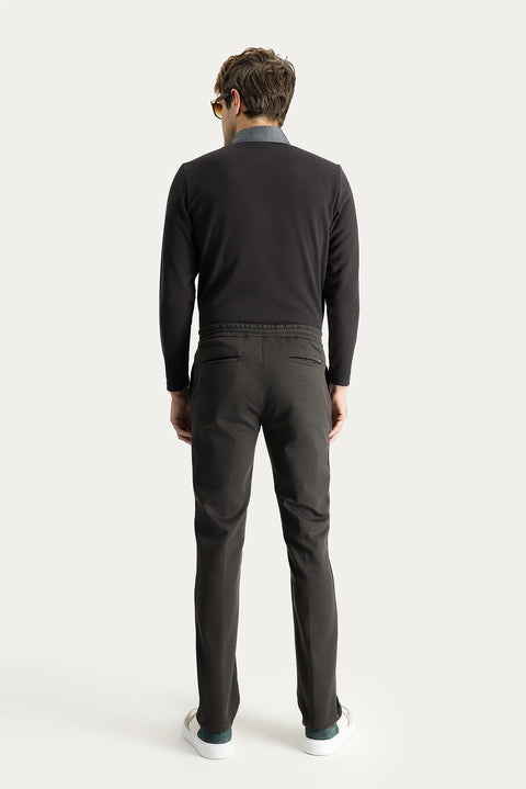 Acı Kahve Slim Fit Dar Kesim Beli Lastikli İpli Likralı Örme Pantolon