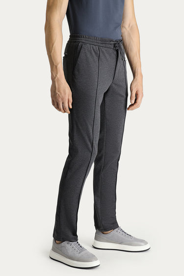 Koyu Antrasit Slim Fit Dar Kesim Beli Lastikli İpli Likralı Örme Pantolon