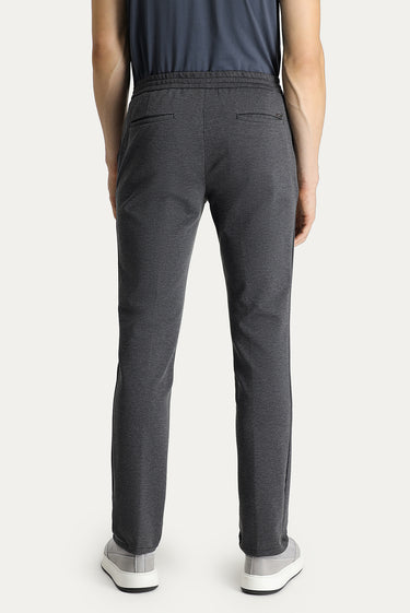 Koyu Antrasit Slim Fit Dar Kesim Beli Lastikli İpli Likralı Örme Pantolon