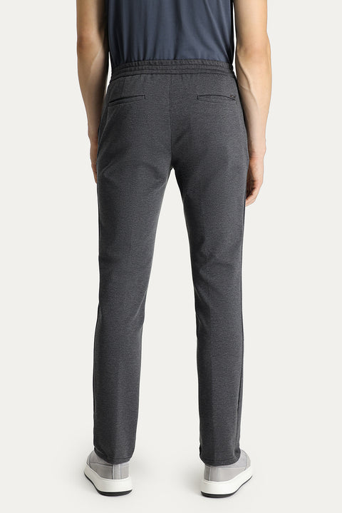 Koyu Antrasit Slim Fit Dar Kesim Beli Lastikli İpli Likralı Örme Pantolon