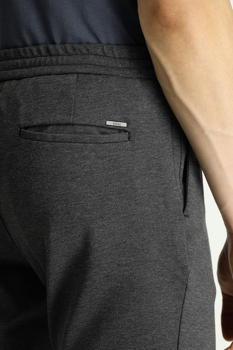Koyu Antrasit Slim Fit Dar Kesim Beli Lastikli İpli Likralı Örme Pantolon