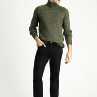 Black Slim Fit Narrow Cut Elasticated Waist Drawstring Lycra Knit Canvas / Chino Trousers