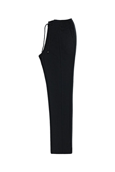 Koyu Lacivert Slim Fit Dar Kesim Beli Lastikli İpli Likralı Örme Kanvas / Chino Pantolon