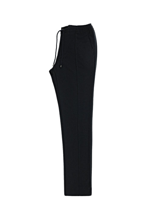 Dark Navy Slim Fit Drawstring Elasticated Waist Stretchy Knitted Canvas / Chino Trousers