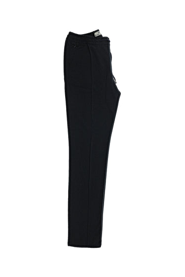 Koyu Lacivert Slim Fit Dar Kesim Beli Lastikli İpli Likralı Örme Kanvas / Chino Pantolon
