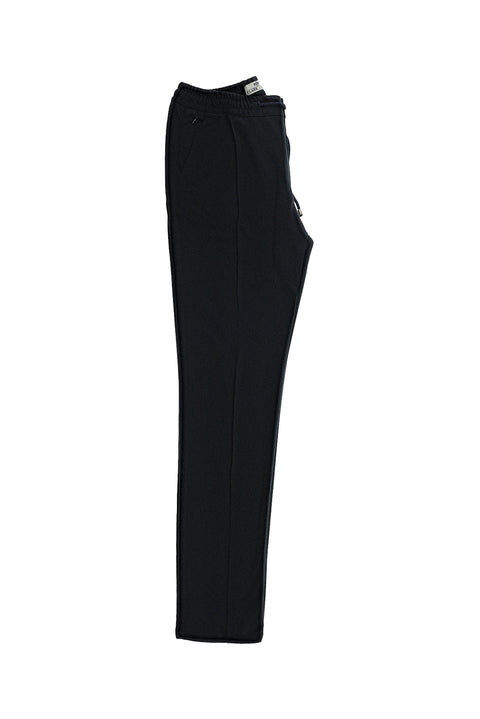Dark Navy Slim Fit Drawstring Elasticated Waist Stretchy Knitted Canvas / Chino Trousers