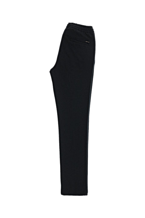 Dark Navy Slim Fit Drawstring Elasticated Waist Stretchy Knitted Canvas / Chino Trousers