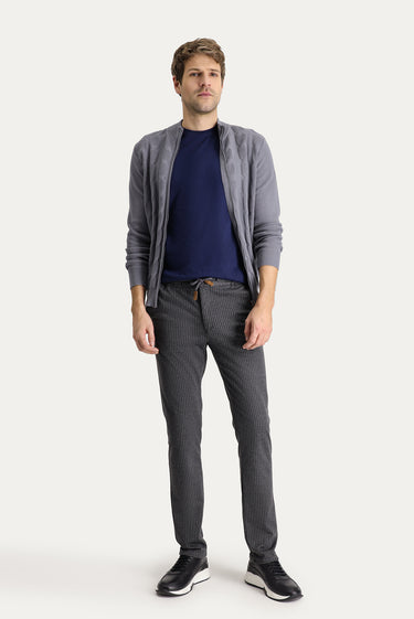  Koyu Füme Slim Fit Dar Kesim Beli Lastikli İpli Likralı Pantolon