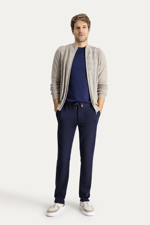 Dark Navy Slim Fit Drawstring Waist Trousers