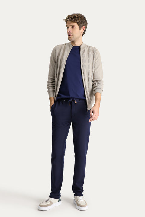Dark Navy Slim Fit Drawstring Waist Trousers