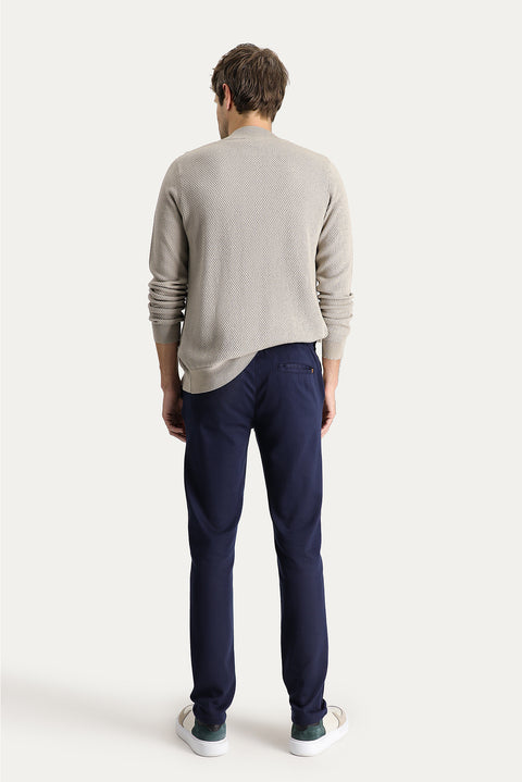 Dark Navy Slim Fit Drawstring Waist Trousers