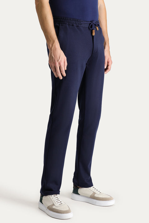 Dark Navy Slim Fit Drawstring Waist Trousers