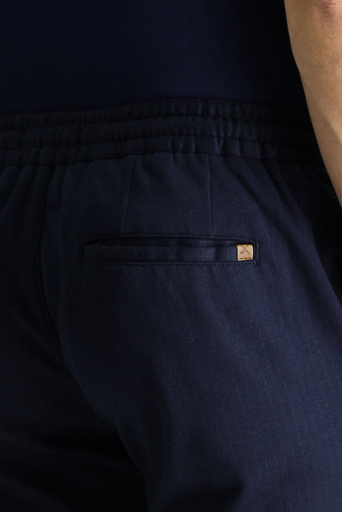 Dark Navy Slim Fit Drawstring Waist Trousers