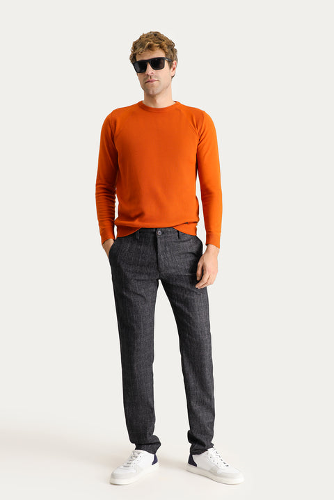 Dark Navy Blue Slim Fit Plaid Lycra Canvas / Chino Pants