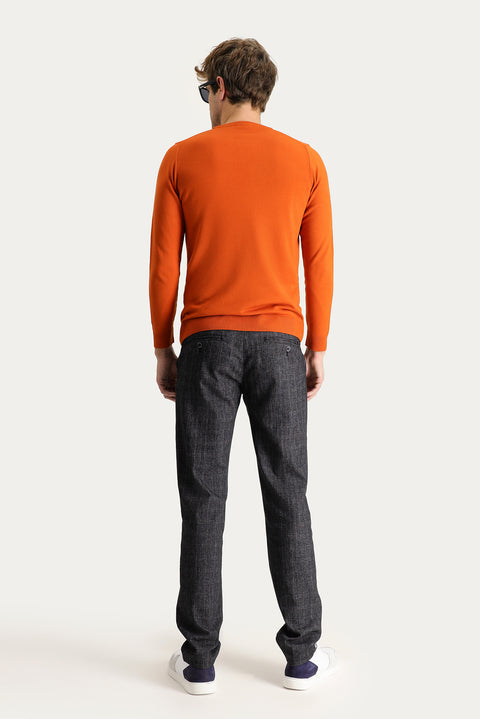 Dark Navy Blue Slim Fit Plaid Lycra Canvas / Chino Pants